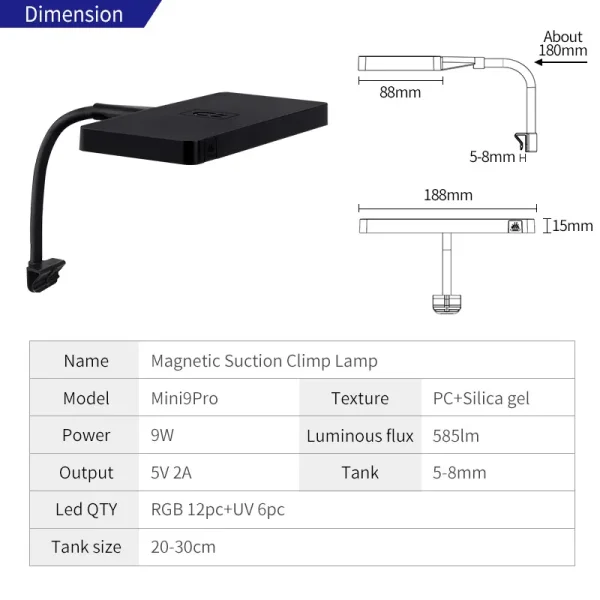  WEEK AQUA Mini 9 Pro Magnetic Climp Lamp (App Control) - Image 5